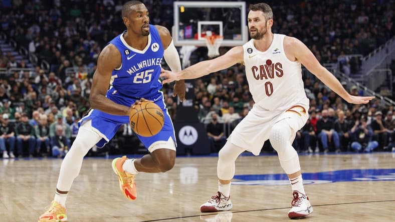 Nov 16, 2022; Milwaukee, Wisconsin, USA; Milwaukee Bucks center Serge Ibaka (25) during the game against the Cleveland Cavaliers at Fiserv Forum. Mandatory Credit: Jeff Hanisch-USA TODAY Sports