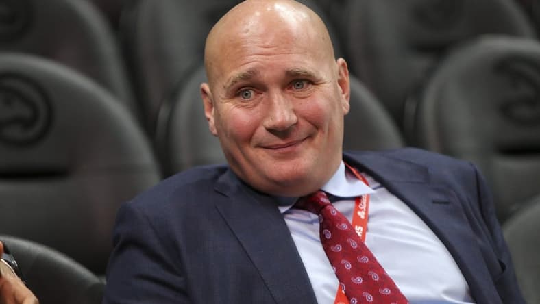 Dec 27, 2019; Atlanta, Georgia, USA; Atlanta Hawks general manager Travis Schlenk before a game against the Milwaukee Bucks at State Farm Arena. Mandatory Credit: Brett Davis-USA TODAY Sports