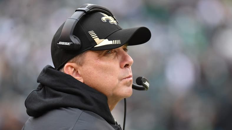 Nov 21, 2021; Philadelphia, Pennsylvania, USA; New Orleans Saints head coach Sean Payton on the sidelines against the Philadelphia Eagles during the first quarter at Lincoln Financial Field. Mandatory Credit: Eric Hartline-USA TODAY Sports