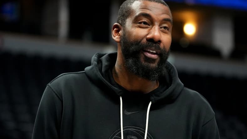 Feb 6, 2022; Denver, Colorado, USA; Brooklyn Nets assistant player development coach Amare Stoudemire before the game against the Denver Nuggets at Ball Arena. Mandatory Credit: Ron Chenoy-USA TODAY Sports