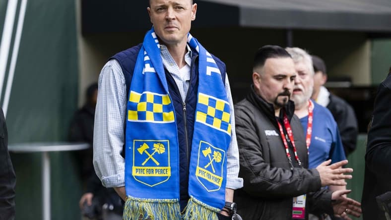 Apr 27, 2022; Portland, OR, USA; Timbers owner Merritt Paulson before a Peace Charity soccer Match between player with the Portland Thorns FC and Portland Timbers at Providence Park. Mandatory Credit: Troy Wayrynen-USA TODAY Sports