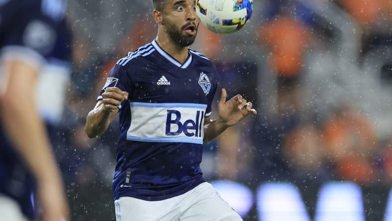 Jul 13, 2022; Cincinnati, Ohio, USA; Vancouver Whitecaps midfielder Caio Alexandre (8) follows the ball in the play against FC Cincinnati in the second half at TQL Stadium. Mandatory Credit: Aaron Doster-USA TODAY Sports