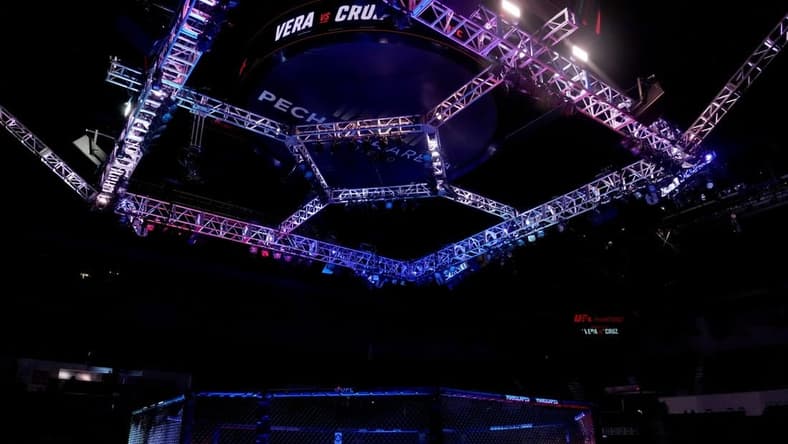 Aug 13, 2022; San Diego, California, USA; The octagon before UFC Fight Night at Pechanga Arena. Mandatory Credit: Joe Camporeale-USA TODAY Sports
