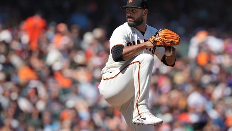 Aug 14, 2022; San Francisco, California, USA; San Francisco Giants relief pitcher Jarlin Garcia (66) throws a pitch against the Pittsburgh Pirates during the seventh inning at Oracle Park. Mandatory Credit: Darren Yamashita-USA TODAY Sports