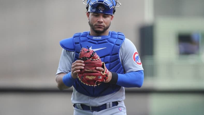 Aug 27, 2022; Milwaukee, Wisconsin, USA; Chicago Cubs catcher Willson Contreras (40) walks in from the outfield before their game against the Milwaukee Brewers at American Family Field. Mandatory Credit: Michael McLoone-USA TODAY Sports