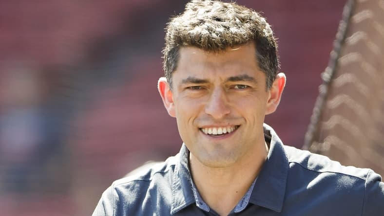 Aug 28, 2022; Boston, Massachusetts, USA; Chaim Bloom, Chief Baseball Officer of the Boston Red Sox on the field before the game between the Boston Red Sox and the Tampa Bay Rays at Fenway Park. Mandatory Credit: Winslow Townson-USA TODAY Sports