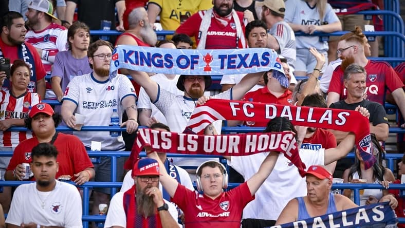 Sep 10, 2022; Frisco, Texas, USA; A view of the fans and their scarves before the game between FC Dallas and Los Angeles FC at Toyota Stadium. Mandatory Credit: Jerome Miron-USA TODAY Sports