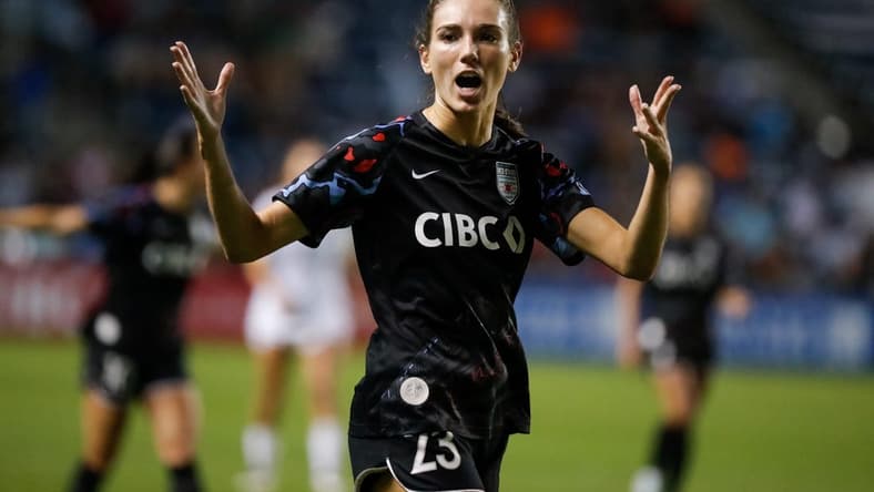 Sep 17, 2022; Bridgeview, Illinois, USA; Chicago Red Stars defender Tatumn Milazzo (23) reacts during the second half against the Houston Dash at SeatGeek Stadium. Mandatory Credit: Jon Durr-USA TODAY Sports