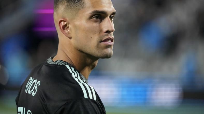 Oct 1, 2022; Charlotte, North Carolina, USA; Charlotte FC forward Daniel Rios (12) after scoring four goals against Philadelphia Union at Bank of America Stadium. Mandatory Credit: Jim Dedmon-USA TODAY Sports