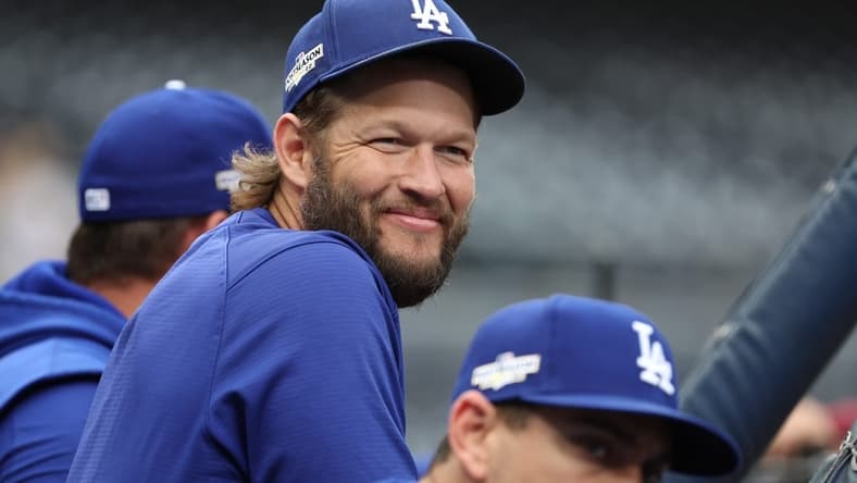 Oct 14, 2022; San Diego, California, USA; Los Angeles Dodgers starting pitcher Clayton Kershaw (22) during batting practice before the game against the San Diego Padres during game three of the NLDS for the 2022 MLB Playoffs at Petco Park. Mandatory Credit: Kiyoshi Mio-USA TODAY Sports
