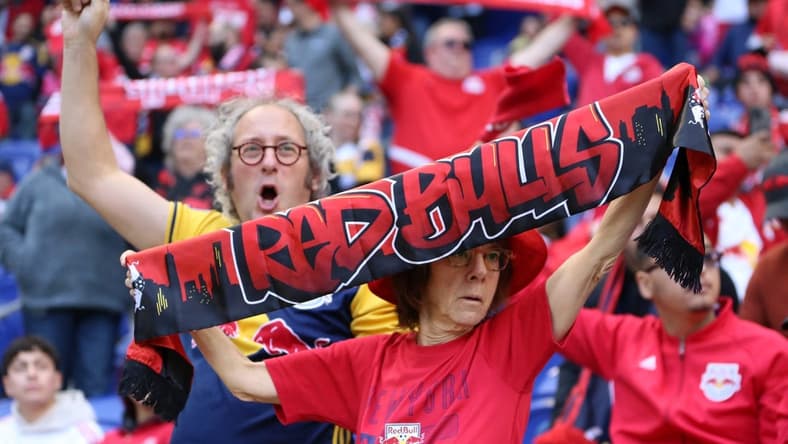 Oct 15, 2022; Harrison, New Jersey, USA; Fans of the New York Red Bulls react before a match against FC Cincinnati at Red Bull Arena. Mandatory Credit: Wendell Cruz-USA TODAY Sports