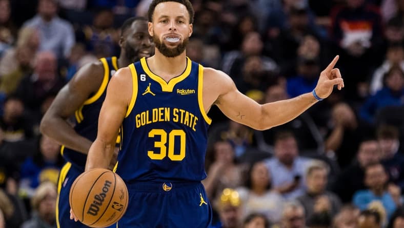 Dec 3, 2022; San Francisco, California, USA; Golden State Warriors guard Stephen Curry (30) gestures during the second half of the game against the Houston Rockets at Chase Center. Mandatory Credit: John Hefti-USA TODAY Sports