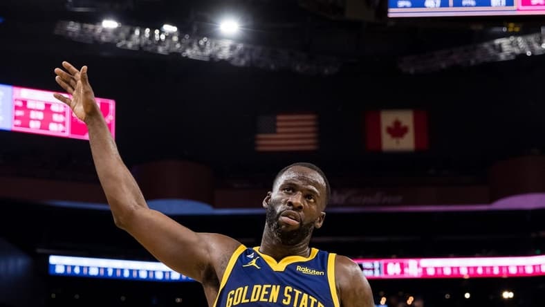 Dec 3, 2022; San Francisco, California, USA; Golden State Warriors forward Draymond Green (23) reacts during the second half of the game against the Houston Rockets at Chase Center. Mandatory Credit: John Hefti-USA TODAY Sports