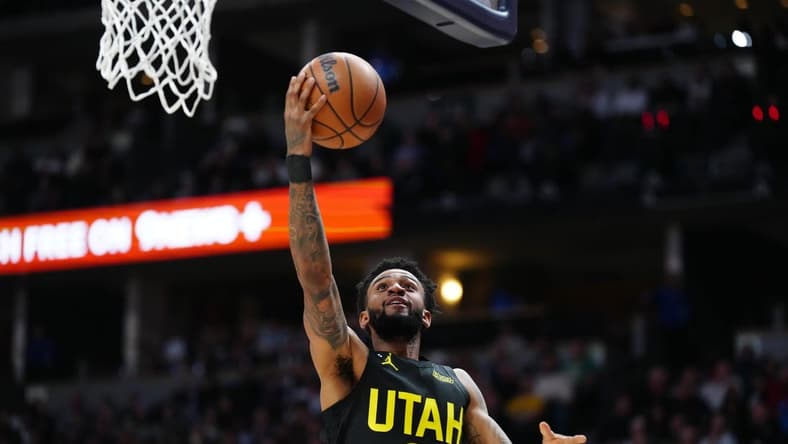 Dec 10, 2022; Denver, Colorado, USA; Utah Jazz guard Nickeil Alexander-Walker (6) shoots the ball against the Denver Nuggets in the second quarter at Ball Arena. Mandatory Credit: Ron Chenoy-USA TODAY Sports