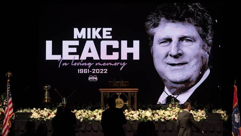 Last-minute preparations continue for the Mike Leach memorial service in Humphrey Coliseum at Mississippi State in Starkville, Miss., Tuesday, Dec. 20 2022.
Tcl Mike Leach Memorial