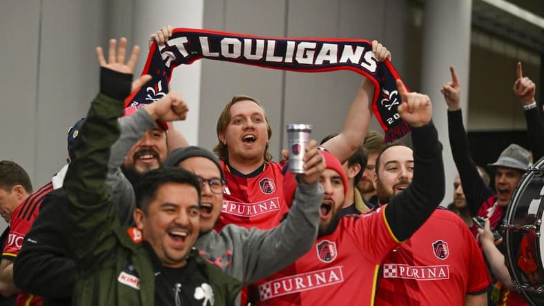 Dec 21, 2022; St. Louis, MO, USA; A general view as fans celebrate after St. Louis City SC selected midfielder Owen O Malley with the ninth overall pick during the MLS SuperDraft 2023 at CITYPARK. Mandatory Credit: Jeff Curry-USA TODAY Sports