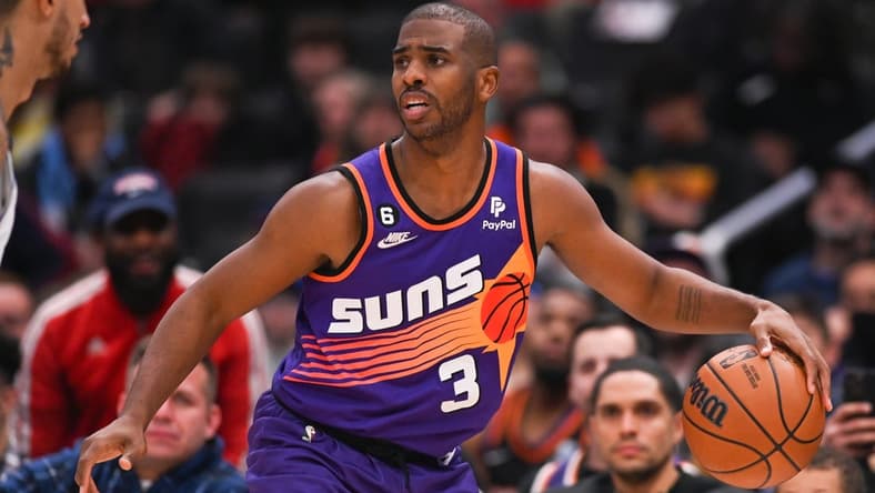 Dec 28, 2022; Washington, District of Columbia, USA; Phoenix Suns guard Chris Paul (3) looks to pass during the second half H| at Capital One Arena. Mandatory Credit: Tommy Gilligan-USA TODAY Sports