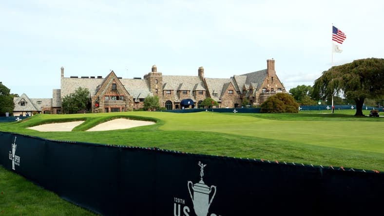 Sep 14, 2020; Mamaroneck, New York, USA; General view of the clubhouse during a practice round for the 2020 U.S. Open golf tournament at Winged Foot Golf Club - West. Mandatory Credit: Brad Penner-USA TODAY Sports