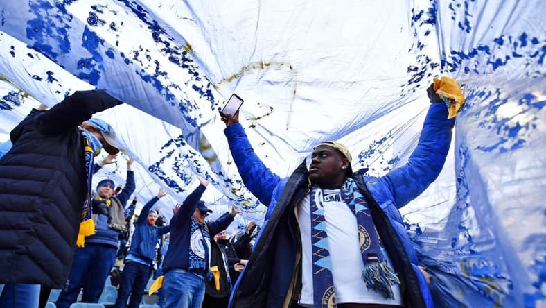 Dec 5, 2021; Chester, PA, USA; Philadelphia Union fans before the Eastern Conference Finals of the 2021 MLS Playoffs against New York City FC at Subaru Park. Mandatory Credit: Kyle Ross-USA TODAY Sports