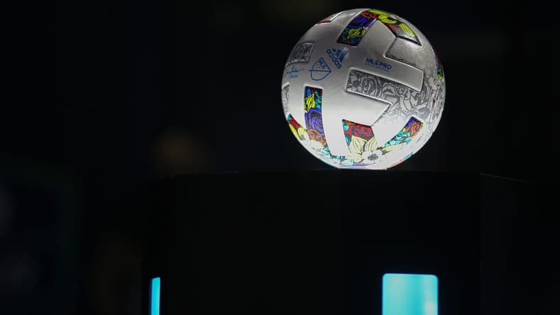 A Major League Soccer ball sits on a podium ahead of the eMLS Cup tournament at the Moody Theater on March 13, 2022. The eMLS Cup is the championship tournament that determines which player is the best FIFA esports player in North America.
Aem Sxsw Emls Cup 1