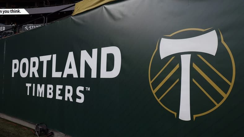 May 14, 2022; Portland, Oregon, USA; A view of the Portland Timbers logo before the match against the Sporting Kansas City at Providence Park. Mandatory Credit: Soobum Im-USA TODAY Sports