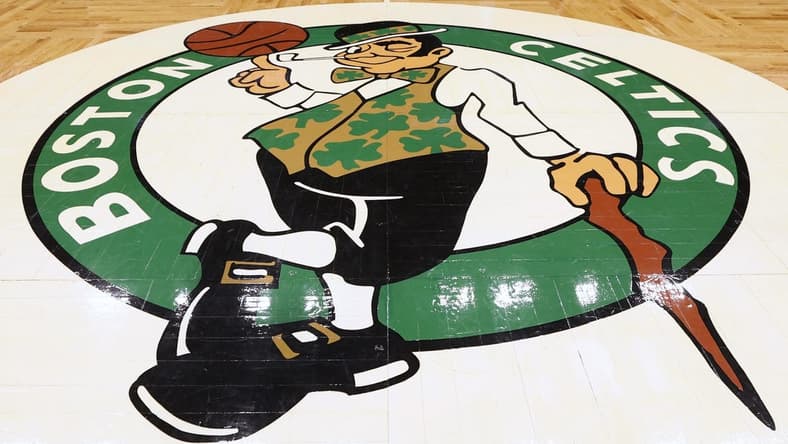 May 15, 2022; Boston, Massachusetts, USA; The Boston Celtics logo is seen at center court before game seven of the second round of the 2022 NBA playoffs between the Boston Celtics and the Milwaukee Bucks at TD Garden. Mandatory Credit: Winslow Townson-USA TODAY Sports
