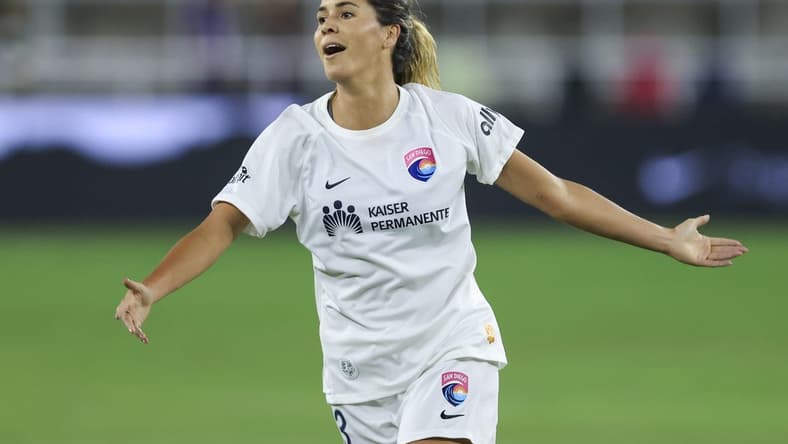 May 18, 2022; Louisville, Kentucky, USA; San Diego Wave FC forward Katie Johnson (33) plays against the Racing Louisville FC at Lynn Family Stadium. Mandatory Credit: Aaron Doster-USA TODAY Sports