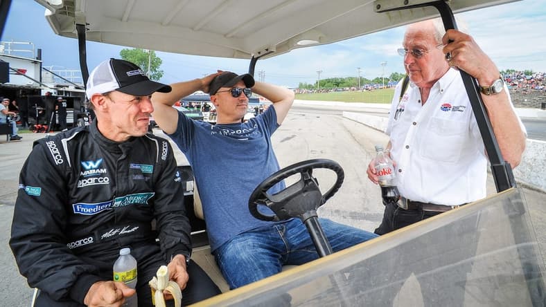 NASCAR champion Matt Kenseth, business manager Adrian Parker and the Rev. Dale Grubba talk on pit road before the ARCA Midwest Tour Gandrud 250 Tuesday, August 2, 2022, at Wisconsin International Raceway in Kaukauna.
Kaukauna