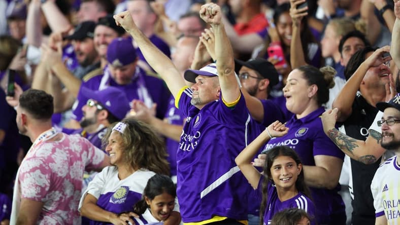 Sep 7, 2022; Orlando, Florida, US;   Orlando City fans react after a goal from Orlando City forward Facundo Torres (17) (nit pictured) against Sacramento Republic during the US Open Cup Final at Exploria Stadium. Mandatory Credit: Nathan Ray Seebeck-USA TODAY Sports