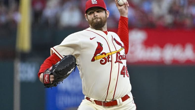 Oct 1, 2022; St. Louis, Missouri, USA; St. Louis Cardinals starting pitcher Jordan Montgomery (48) pitches against the Pittsburgh Pirates during the first inning at Busch Stadium. Mandatory Credit: Jeff Curry-USA TODAY Sports