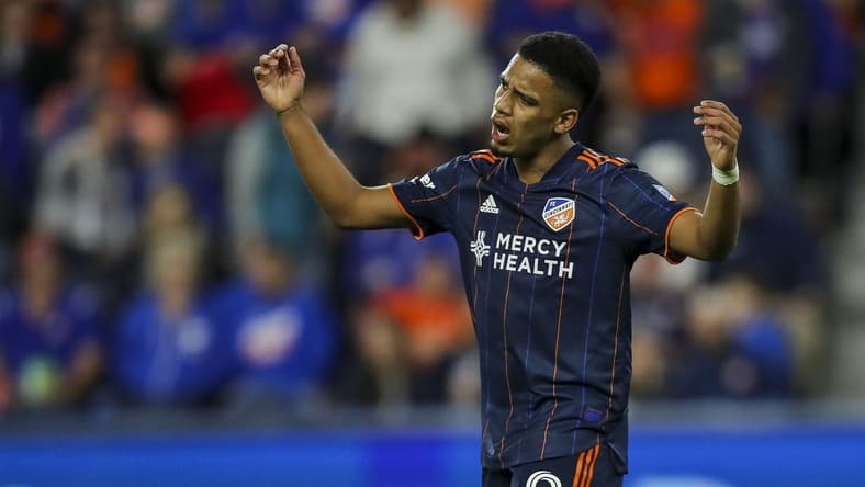 Oct 1, 2022; Cincinnati, Ohio, USA; FC Cincinnati forward Brenner (9) reacts as he walks off the field in the second half against the Chicago Fire at TQL Stadium. Mandatory Credit: Katie Stratman-USA TODAY Sports