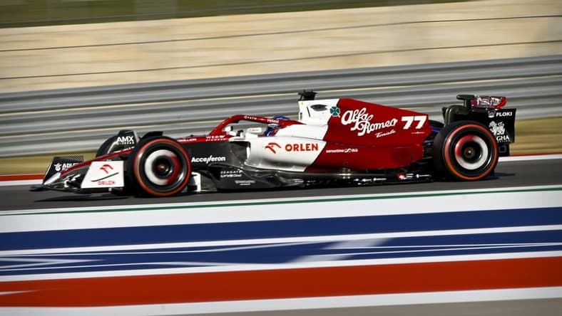 Oct 22, 2022; Austin, Texas, USA; Alfa Romeo F1 Team ORLEN driver Valtteri Bottas (77) of Team Finland drives during qualifying for the U.S. Grand Prix at Circuit of the Americas. Mandatory Credit: Jerome Miron-USA TODAY Sports