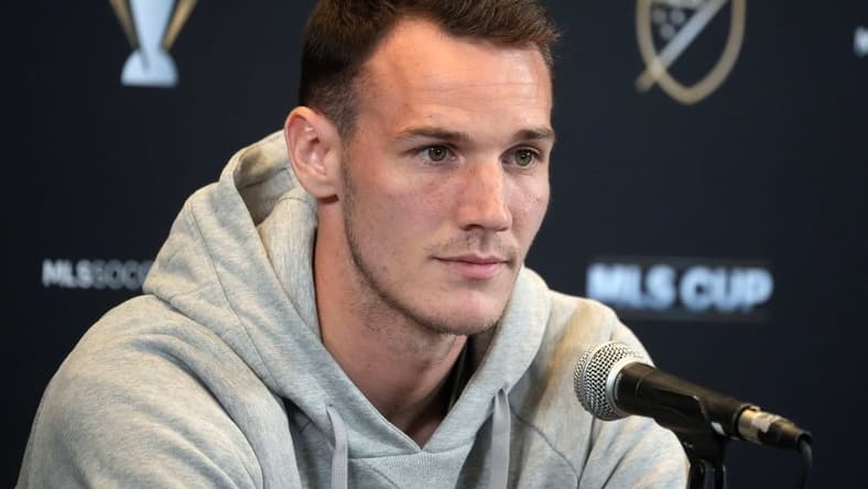 Nov 3, 2022; Los Angeles, California, USA; Philadelphia Union midfielder Daniel Gazdag at MLS Cup Media Day at InterContinental Los Angeles Downton. Mandatory Credit: Kirby Lee-USA TODAY Sports