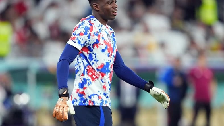 Nov 29, 2022; Doha, Qatar; United States goalkeeper Sean Johnson warms up ahead of a group stage match against Iran during the 2022 World Cup at Al Thumama Stadium. Mandatory Credit: Danielle Parhizkaran-USA TODAY Sports