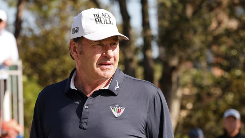 Dec 17, 2022; Orlando, Florida, USA; Sir Nick Faldo walks on the first tee during the first round of the PNC Championship golf tournament at Ritz Carlton Golf Club Grande Lakes Orlando Course. Mandatory Credit: Reinhold Matay-USA TODAY Sports