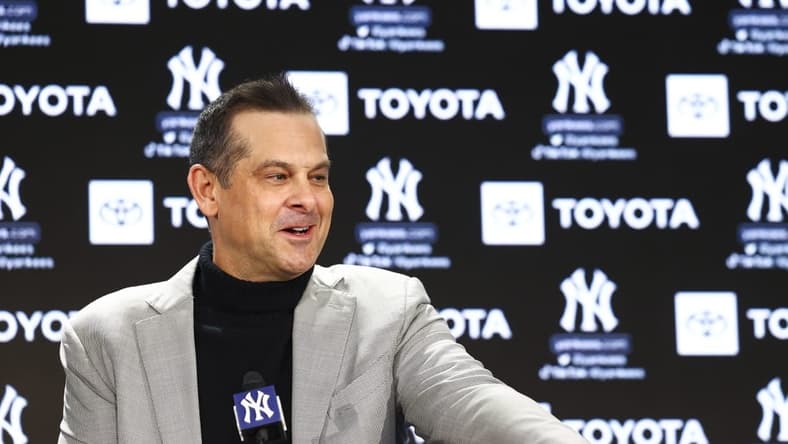 Dec 21, 2022; Bronx, New York, USA; Aaron Boone speaks during a press conference at Yankee Stadium. Mandatory Credit: Jessica Alcheh-USA TODAY Sports