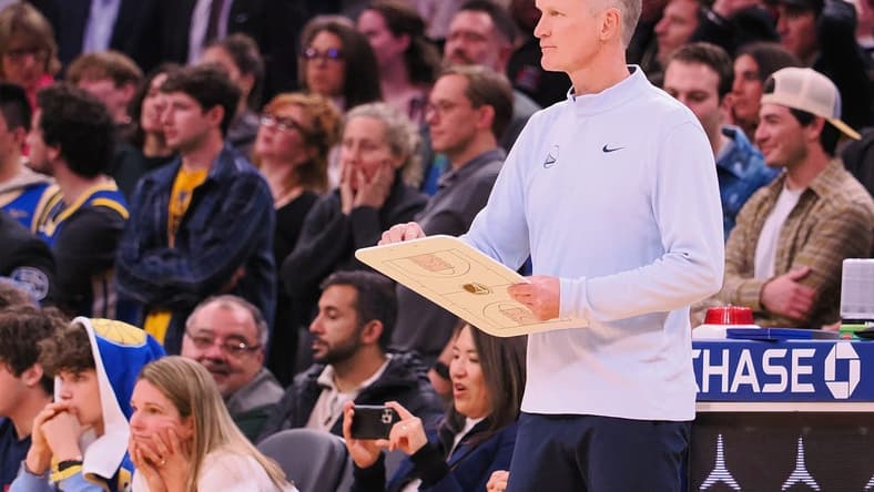 Jan 4, 2023; San Francisco, California, USA; Golden State Warriors head coach Steve Kerr on the sideline against the Detroit Pistons during the fourth quarter at Chase Center. Mandatory Credit: Kelley L Cox-USA TODAY Sports