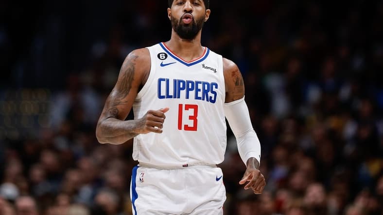 Jan 5, 2023; Denver, Colorado, USA; Los Angeles Clippers guard Paul George (13) reacts in the second quarter against the Denver Nuggets at Ball Arena. Mandatory Credit: Isaiah J. Downing-USA TODAY Sports