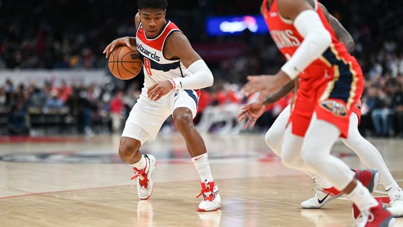 Jan 9, 2023; Washington, District of Columbia, USA;  Washington Wizards forward Rui Hachimura (8) makes a move to the basket during the first half against the New Orleans Pelicans at Capital One Arena. Mandatory Credit: Tommy Gilligan-USA TODAY Sports