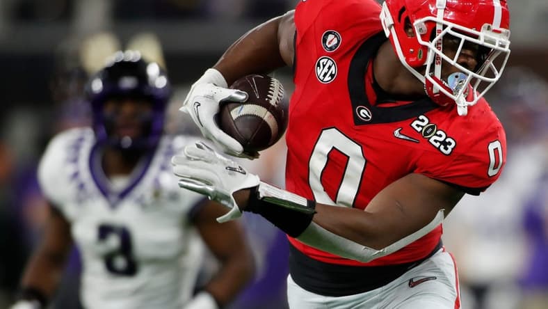 Georgia tight end Darnell Washington (0) makes a catch during the second half of the NCAA College Football National Championship game between TCU and Georgia on Monday, Jan. 9, 2023, in Inglewood, Calif.
News Joshua L Jones