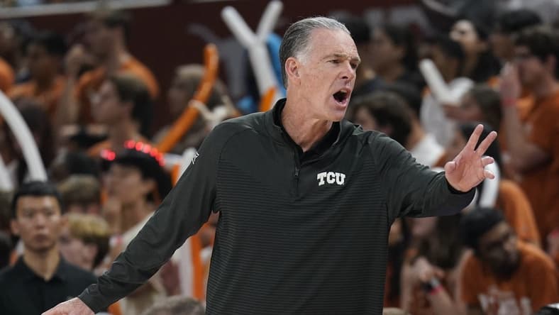 Jan 11, 2023; Austin, Texas, USA; Texas Christian Horned Frogs head coach Jamie Dixon signals to players during the first half against the Texas Longhorns at Moody Center. Mandatory Credit: Scott Wachter-USA TODAY Sports