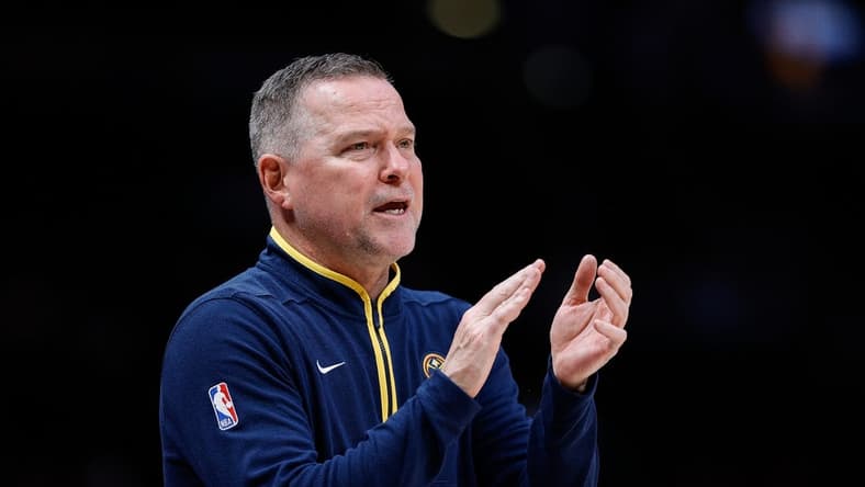 Jan 11, 2023; Denver, Colorado, USA; Denver Nuggets head coach Michael Malone reacts in the fourth quarter against the Phoenix Suns at Ball Arena. Mandatory Credit: Isaiah J. Downing-USA TODAY Sports