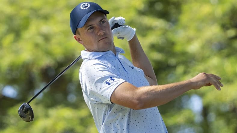 January 13, 2023; Honolulu, Hawaii, USA; Jordan Spieth hits his tee shot on the second hole during the second round of the Sony Open in Hawaii golf tournament at Waialae Country Club. Mandatory Credit: Kyle Terada-USA TODAY Sports