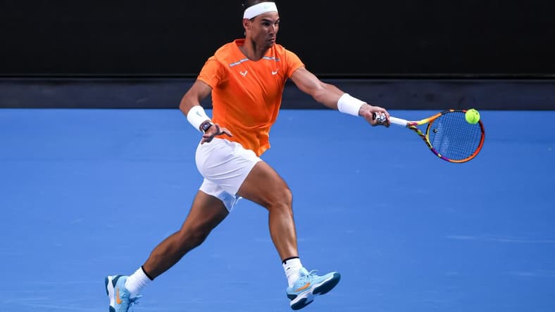 Jan 16, 2023; Melbourne, VICTORIA, Australia; Rafael Nadal on day one of the 2023 Australian Open tennis tournament at Melbourne Park. Mandatory Credit: Mike Frey-USA TODAY Sports