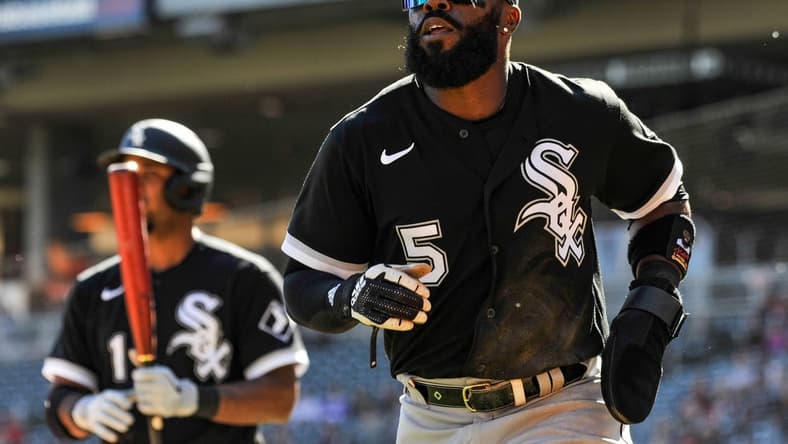 Sep 29, 2022; Minneapolis, Minnesota, USA; Chicago White Sox third baseman Josh Harrison (5) in action against the Minnesota Twins at Target Field. Mandatory Credit: Jeffrey Becker-USA TODAY Sports