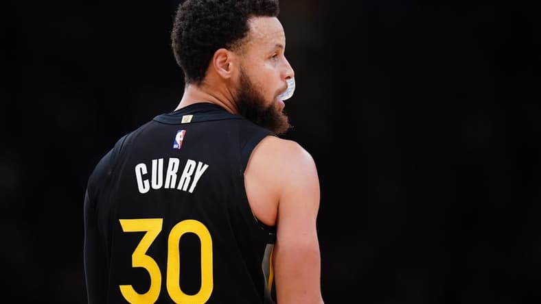 Jan 19, 2023; Boston, Massachusetts, USA; Golden State Warriors guard Stephen Curry (30) on the court against the Boston Celtics in the second half at TD Garden. Mandatory Credit: David Butler II-USA TODAY Sports
