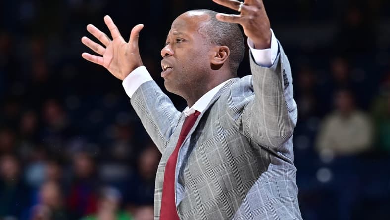 Jan 21, 2023; South Bend, Indiana, USA; Boston College Eagles head coach Earl Grant signals to his players in the first half against the Notre Dame Fighting Irish at the Purcell Pavilion. Mandatory Credit: Matt Cashore-USA TODAY Sports