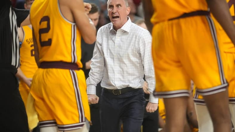 ASU Sun Devil head coach Bobby Hurley yells at the referee as they take on the USC Trojans at Desert Financial Arena in Tempe on Jan. 21, 2023.

Basketball Usc Asu Usc At Arizona State