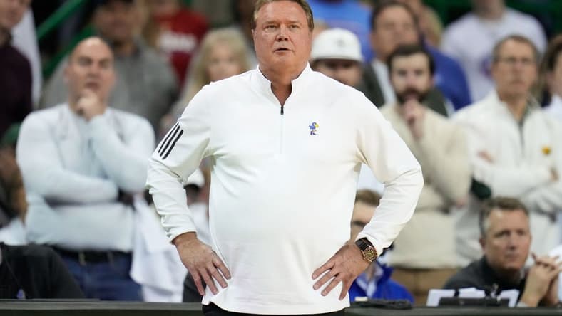 Jan 23, 2023; Waco, Texas, USA; Kansas Jayhawks head coach Bill Self looks on from the sidelines against the Baylor Bears during the second half at Ferrell Center. Mandatory Credit: Chris Jones-USA TODAY Sports