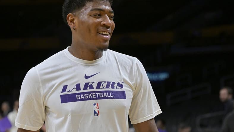 Jan 24, 2023; Los Angeles, California, USA;  Los Angeles Lakers forward Rui Hachimura (28) warms up prior to the game against the Los Angeles Clippers at Crypto.com Arena. Mandatory Credit: Jayne Kamin-Oncea-USA TODAY Sports